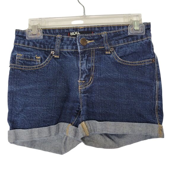 BDG Urban Outfitters Size 24 Dark Wash Shortie Jean Demin Rolled Cuff Shorts - Picture 1 of 6